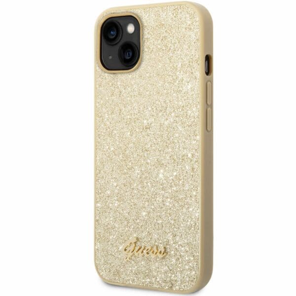 Guess PC/TPU Glitter Flakes Metal Logo Gold Kryt iPhone 14