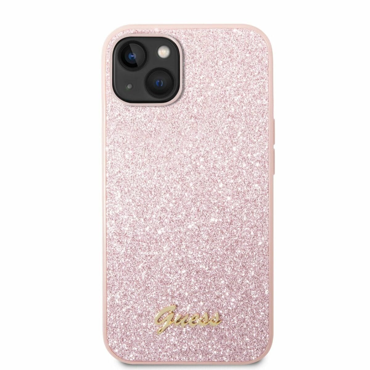 Guess PC/TPU Glitter Flakes Metal Logo Pink Kryt iPhone 14