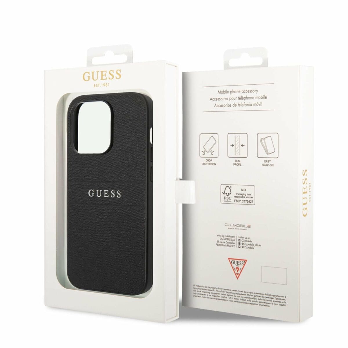 Guess PU Leather Saffiano Black Kryt iPhone 14 Pro