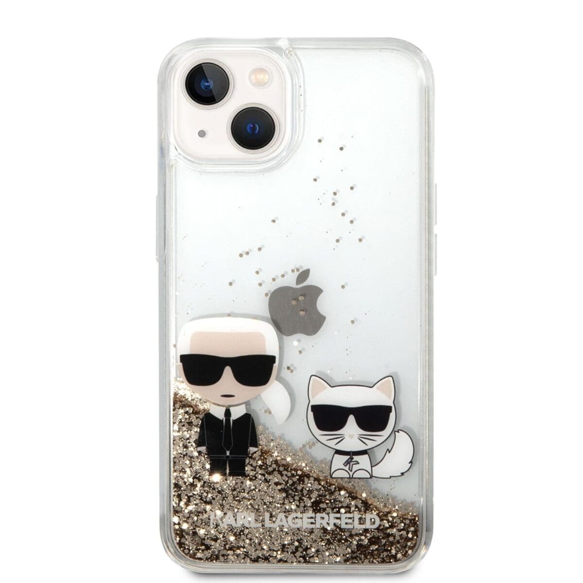Karl Lagerfeld Liquid Glitter Karl and Choupette Gold Kryt iPhone 14