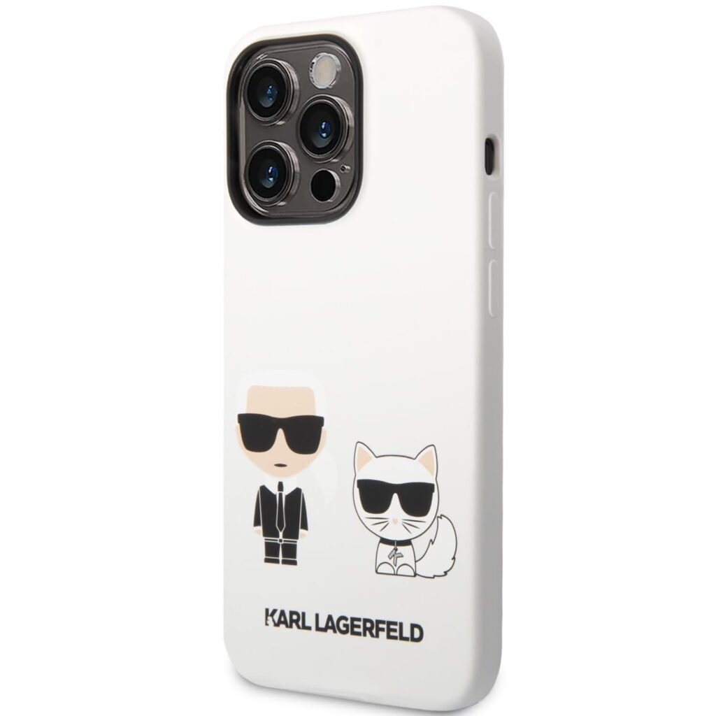 Karl Lagerfeld Liquid Silicone Karl and Choupette White Kryt iPhone 14