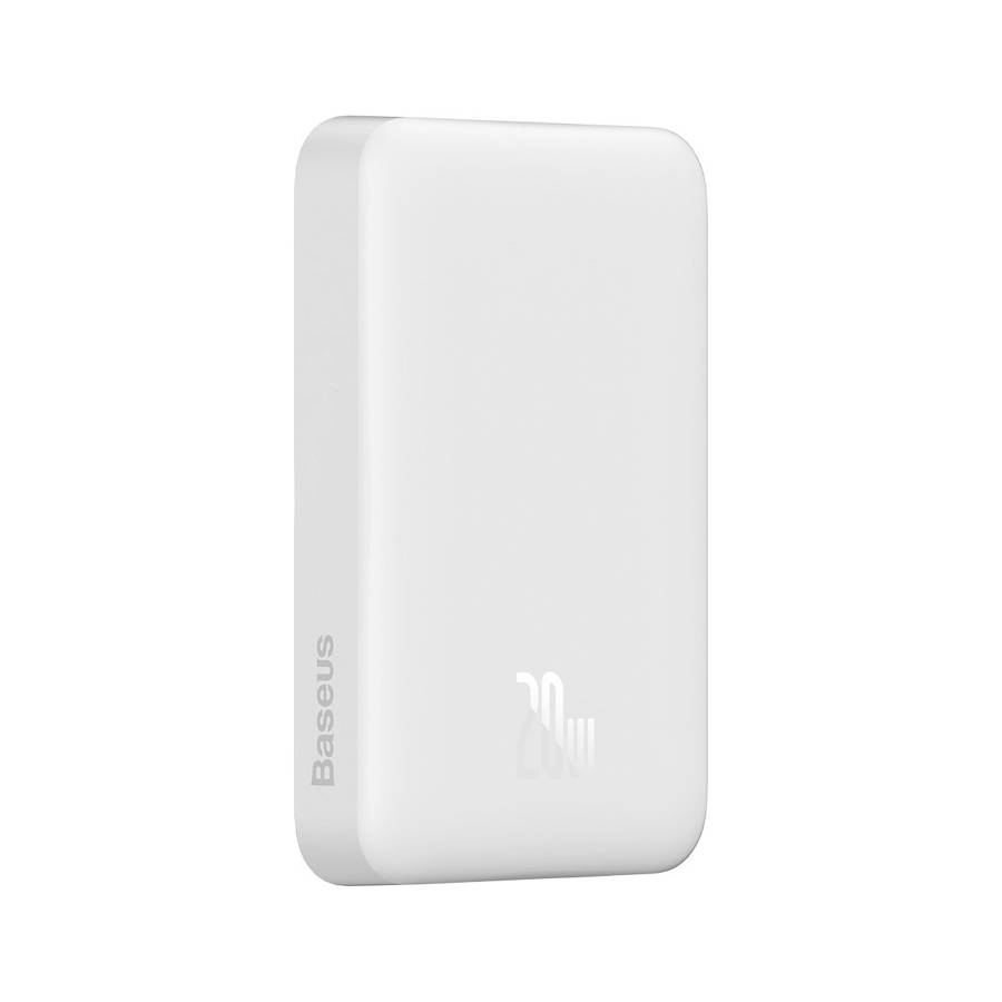Baseus Magnetic Mini Power Bank with MagSafe 15W / PD Quick Charge QC 20W 10000mAh White (Overseas Edition) + Xiaobai Series USB-C Cable - USB-C 60W 3A 0.5m White