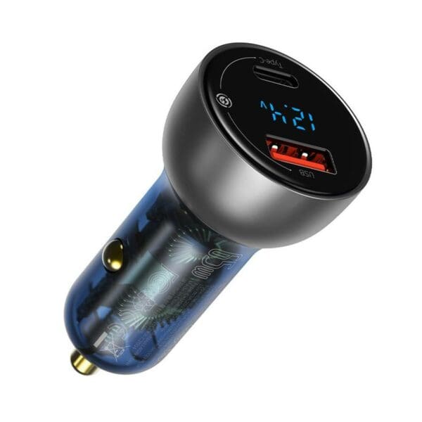 Baseus Nabíjačka Do Auta USBUSB Type C 65 W 5 A SCP Quick Charge 4.0+ Power Delivery 3.0 LCD Display + USB Typ C - USB Typ C Cable Transparent (CCKX-C0A)