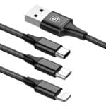 Baseus Rapid Series USB to Type-C and Lighting and MicroUSB 3-in-1 Black 120 cm