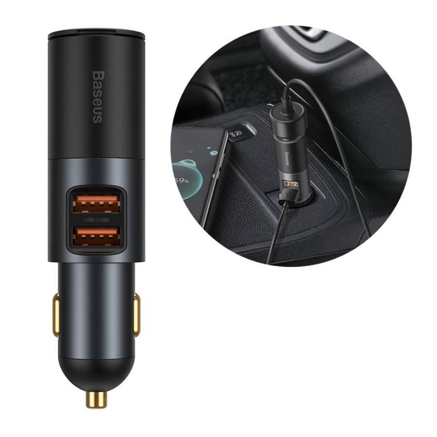 Baseus Share Gether Nabíjačka Do Auta 2x USB Type Ccigarette lighter socket 120W Quick Charge Power Delivery Gray (CCBT-D0G)