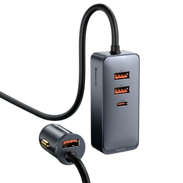 Baseus Share Gether Nabíjačka Do Auta extension cord, 3x USB, USB-C, 120W (Gray)