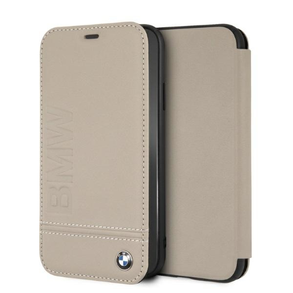 BMW BMFLBKI61LLST Book Taupe Logo Imprint Kryt iPhone XR