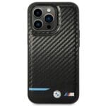 BMW BMHCP14L22NBCK Black Leather Carbon Kryt iPhone 14 Pro