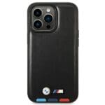 BMW BMHCP14L22PTDK Black Leather Stamp Tricolor Kryt iPhone 14 Pro