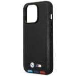 BMW BMHCP14L22PTDK Black Leather Stamp Tricolor Kryt iPhone 14 Pro