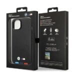 BMW BMHCP14S22PTDK Black Leather Stamp Tricolor Kryt iPhone 14