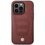 BMW BMHMP14X22RPSR Burgundy Leather Seats Pattern MagSafe Kryt iPhone 14 Pro Max