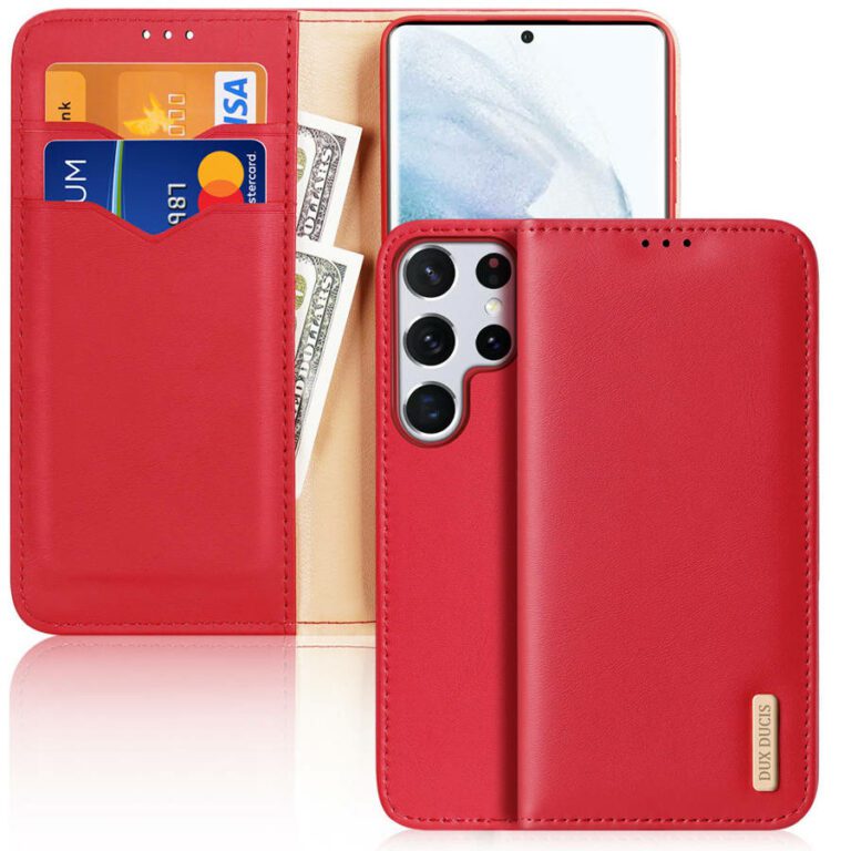 Dux Ducis Hivo Leather Flip Genuine Leather Wallet Cards And Documents Red Kryt Samsung Galaxy S22 Ultra