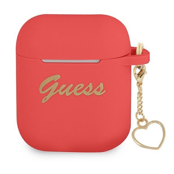 Guess GUA2LSCHSR Red Silicone Charm Heart Collection Kryt AirPods 1/2