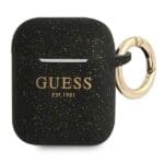 Guess GUA2SGGEK Black Silicone Glitter Kryt AirPods 1/2