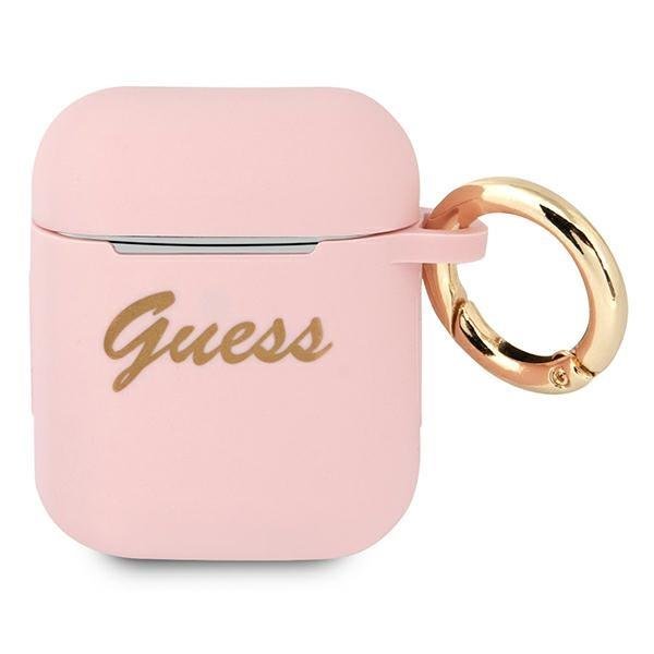 Guess GUA2SSSI Pink Silicone Vintage Script Kryt AirPods 1/2