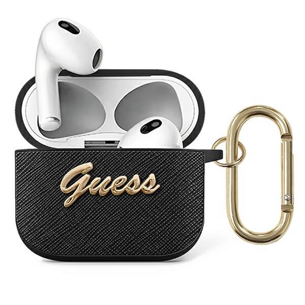 Guess GUA3SASMK Black Saffiano Script Metal Collection Kryt AirPods 3