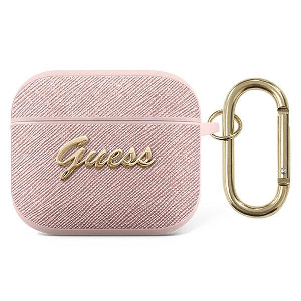 Guess GUA3SASMP Pink Saffiano Script Metal Collection Kryt AirPods 3