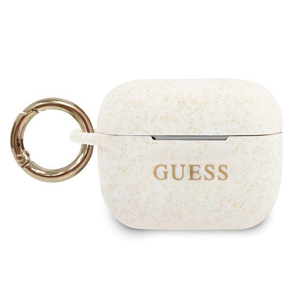 Guess GUACAPSILGLWH Ring Triangle White/Glitter Silicone Kryt AirPods Pro