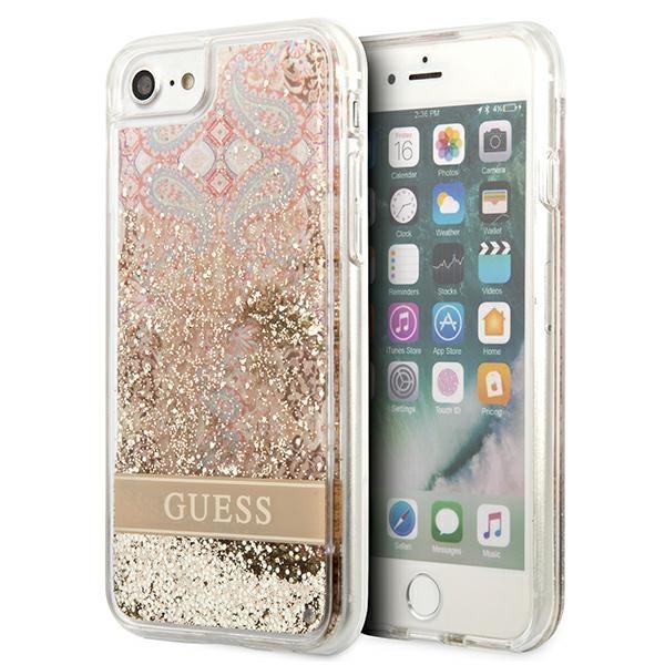 Guess GUHCI8LFLSD Gold Paisley Liquid Glitter Kryt iPhone 8/7/SE 2020/SE 2022