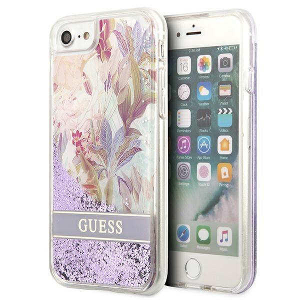 Guess GUHCI8LFLSU Purple Flower Liquid Glitter Kryt iPhone 8/7/SE 2020/SE 2022