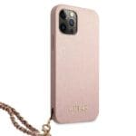 Guess GUHCP12MSASGPI Pink Saffiano Chain Kryt iPhone 12/12 Pro