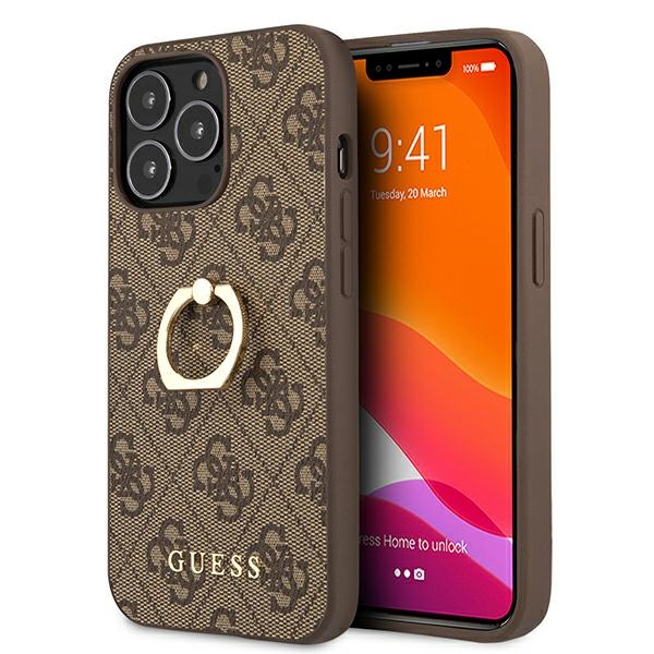 Guess GUHCP13L4GMRBR Brown 4G With Ring Stand Kryt iPhone 13 Pro