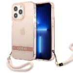 Guess GUHCP13LHTSGSP Pink Translucent Stap Kryt iPhone 13 Pro