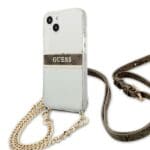 Guess GUHCP13SKC4GBGO Transparent 4G Brown Strap Gold Chain Kryt iPhone 13 Mini
