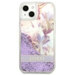 Guess GUHCP13SLFLSU Purple Flower Liquid Glitter Kryt iPhone 13 Mini