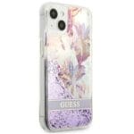 Guess GUHCP13SLFLSU Purple Flower Liquid Glitter Kryt iPhone 13 Mini