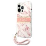 Guess GUHCP13XKMABPI Pink Marble Strap Collection Kryt iPhone 13 Pro Max