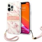 Guess GUHCP13XKMABPI Pink Marble Strap Collection Kryt iPhone 13 Pro Max