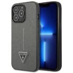 Guess GUHCP13XPSATLG Silver Saffianotriangle Logo Kryt iPhone 13 Pro Max