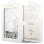 Guess GUHCP14LLCSGSGH White Hardcase Liquid Glitter Marble Kryt iPhone 14 Pro