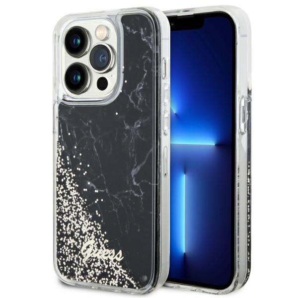 Guess GUHCP14LLCSGSGK Black Hardcase Liquid Glitter Marble Kryt iPhone 14 Pro