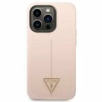 Guess GUHCP14LSLTGP Pink Silicone Triangle Kryt iPhone 14 Pro