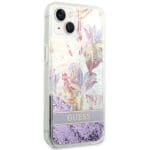 Guess GUHCP14MLFLSU Purple Flower Liquid Glitter Kryt iPhone 14 Plus