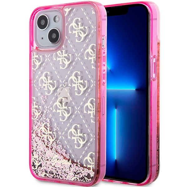 Guess GUHCP14SLC4PSGP Pink Hardcase Liquid Glitter 4G Transparent Kryt iPhone 14