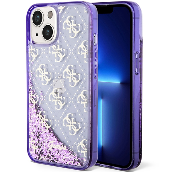 Guess GUHCP14SLC4PSGU Purple Hardcase Liquid Glitter 4G Transparent Kryt iPhone 14