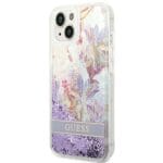 Guess GUHCP14SLFLSU Purple Flower Liquid Glitter Kryt iPhone 14