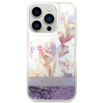 Guess GUHCP14XLFLSU Purple Flower Liquid Glitter Kryt iPhone 14 Pro Max
