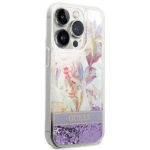 Guess GUHCP14XLFLSU Purple Flower Liquid Glitter Kryt iPhone 14 Pro Max