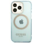 Guess GUHMP13LHTCMB Blue Gold Outline Translucent MagSafe Kryt iPhone 13 Pro