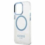 Guess GUHMP13LHTRMB Blue Metal Outline Magsafe Kryt iPhone 13 Pro
