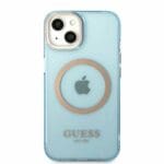 Guess GUHMP13MHTCMB Blue Gold Outline Translucent MagSafe Kryt iPhone 13