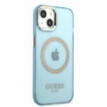 Guess GUHMP13MHTCMB Blue Gold Outline Translucent MagSafe Kryt iPhone 13