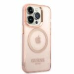 Guess GUHMP14LHTCMP Pink Gold Outline Translucent MagSafe Kryt iPhone 14 Pro