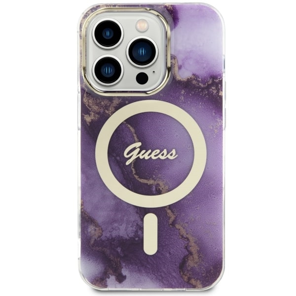 Guess GUHMP14LHTMRSU Purple Hardcase Golden Marble MagSafe Kryt iPhone 14 Pro