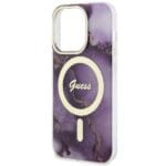 Guess GUHMP14LHTMRSU Purple Hardcase Golden Marble MagSafe Kryt iPhone 14 Pro